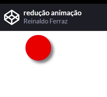 Captura de tela de aplicação de uma bolinha vermelha se movendo da esquerda para a direita