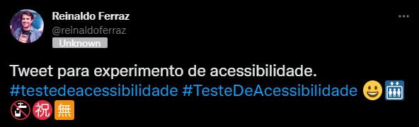 Captura de tela de um tweet com os dizeres Tweet para teste de acessibilidade